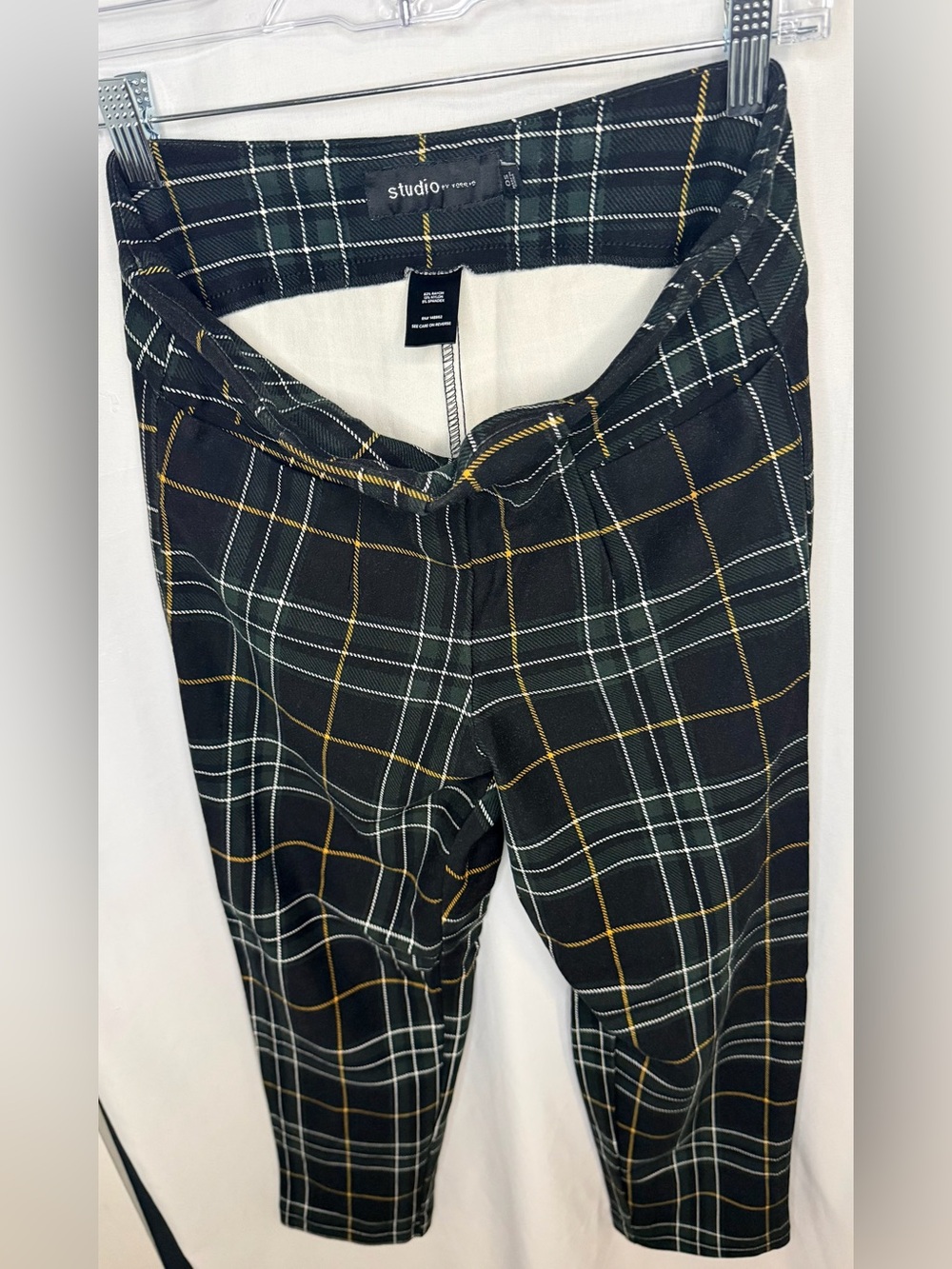 Torrid Studio Black Plaid Trousers with White and Gold Windowpane